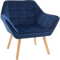 HOMCOM Luxe Velvet-Feel Accent Chair w/ Wide Arms Slanted Back Padding Wood Legs in Blue
