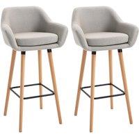 HOMCOM 2 PCs Upholstered Fabric Bucket Seat Bar Stools w/ Solid Wood Legs Dining Room in Beige
