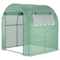OUTSUNNY Walk in Polytunnel Greenhouse with Roll-up Window & Door in Green