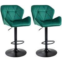 HOMCOM Set Of 2 Luxurious Velvet-Touch Bar Stools w/ Metal Frame Footrest Base in Green