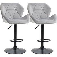 HOMCOM Of 2 Luxurious Velvet-Touch Bar Stools w/ Metal Frame Footrest Base in Grey