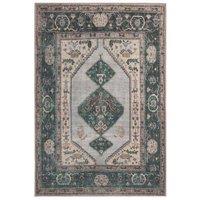Kukoon Deep Green Cream Medallion Non Slip Washable Low Pile Rug | Size: 120 cm x 170 cm