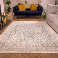 Kukoon Grey Cream Diamond Geometric Loop & Tufted Shaggy Rug in Mid Grey | Size: 160 cm x 230 cm