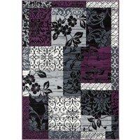 Kukoon Purple Black Grey Traditional Patchwork Living Area Rug | Size: 280 cm x 365 cm