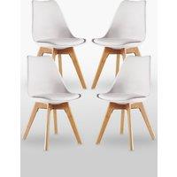 Life Interiors Set of 4 Scandinavian Dining Chairs Leather Cushions Solid Wood Legs in White