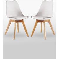 Life Interiors Set of 2 Scandinavian Dining Chairs Leather Cushions Solid Wood Legs in White