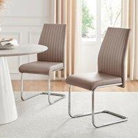 FurnitureboxUK 2x Lorenzo Faux Leather Chrome Dining Chairs in Beige