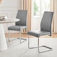FurnitureboxUK 2x Lorenzo Faux Leather Chrome Dining Chairs in Grey
