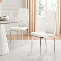 FurnitureboxUK Set of 6 Milan High Back Soft Touch Diamond Pattern Faux Leather Dining Chairs With Silver Chrome Metal Legs in White