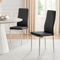 FurnitureboxUK Set of 6 Milan High Back Soft Touch Diamond Pattern Faux Leather Dining Chairs With Silver Chrome Metal Legs in Black