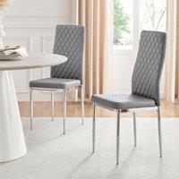 FurnitureboxUK Set of 4 Milan High Back Soft Touch Diamond Pattern Faux Leather Dining Chairs With Silver Chrome Metal Legs in Grey