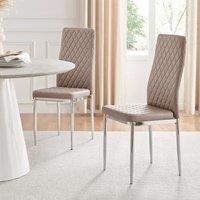 FurnitureboxUK Set of 4 Milan High Back Soft Touch Diamond Pattern Faux Leather Dining Chairs With Silver Chrome Metal Legs in Beige