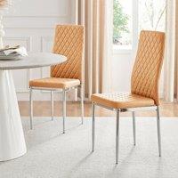 FurnitureboxUK Set of 4 Milan High Back Soft Touch Diamond Pattern Faux Leather Dining Chairs With Silver Chrome Metal Legs in Mustard