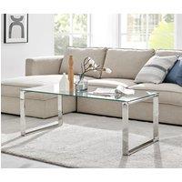 FurnitureboxUK Miami Modern Rectangular Clear Glass Coffee Table with Square Silver Chrome Metal Legs for Minimalist Living Room