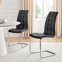 FurnitureboxUK Set of 2 Murano Deep Cushioned Soft Touch Faux Leather Dining Chairs With Silver Chrome Metal Legs in Black