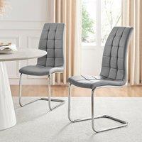 FurnitureboxUK Set of 2 Murano Deep Cushioned Soft Touch Faux Leather Dining Chairs With Silver Chrome Metal Legs in Grey