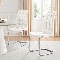 FurnitureboxUK Set of 2 Murano Deep Cushioned Soft Touch Faux Leather Dining Chairs With Silver Chrome Metal Legs in White