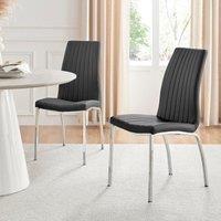 FurnitureboxUK Set of 2 Isco Deep Cushioned Soft Touch Faux Leather Dining Chairs With Silver Chrome Metal Legs in Black