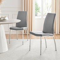 FurnitureboxUK Set of 2 Isco Deep Cushioned Soft Touch Faux Leather Dining Chairs With Silver Chrome Metal Legs in Grey