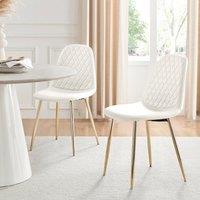 FurnitureboxUK 2x Corona Gold Leg Faux Leather Dining Chair in White
