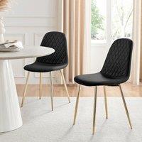 FurnitureboxUK 2x Corona Gold Leg Faux Leather Dining Chair in Black