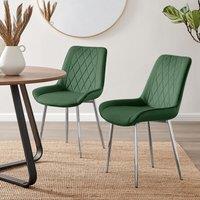 FurnitureboxUK 2x Pesaro Velvet Silver Leg Luxury Dining Chairs in Green