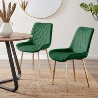 FurnitureboxUK Set of 2 Pesaro Luxury Soft Touch Diamond Pattern Velvet Dining Chairs With Gold Chrome Metal Legs in Green