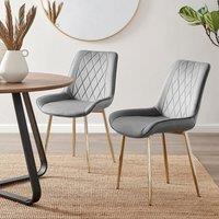 FurnitureboxUK Set of 2 Pesaro Luxury Soft Touch Diamond Pattern Velvet Dining Chairs With Gold Chrome Metal Legs in Grey