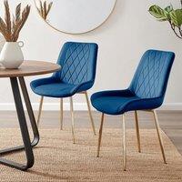 FurnitureboxUK Set of 2 Pesaro Luxury Soft Touch Diamond Pattern Velvet Dining Chairs With Gold Chrome Metal Legs in Navy
