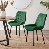 FurnitureboxUK Set of 2 Pesaro Luxury Velvet Dining Chairs With Diamond Stitched Back & Black Metal Legs in Green