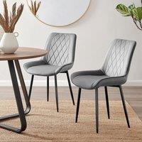 FurnitureboxUK Set of 2 Pesaro Luxury Velvet Dining Chairs With Diamond Stitched Back & Black Metal Legs in Grey