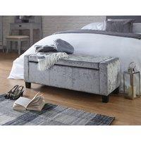 GFW Verona Crushed Velvet Storage Ottoman Bench in Silver