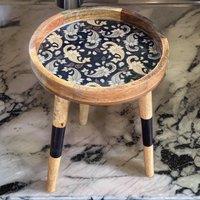 Hartsmede Handmade Side Table Solid Mango Wood Detachable Legs French Paisley in Black
