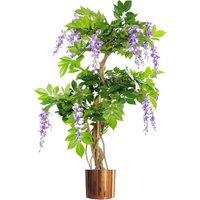 Leaf Artificial 110cm Purple Wisteria Tree with Copper Planter in Green