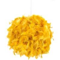 Happy Homewares Eye-Catching & Modern Genuine Feather Decorated Pendant Light Shade in Mustard | Size: 16 inches