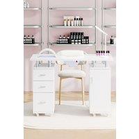 Professional Manicure Fashion Table Nail Desk with Electric Dust Collector,Rolling Wheels,Wrist Cushion & 3 Drawers For Spa Beauty Salon & Home
