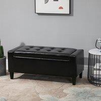 HOMCOM PU Leather Storage Ottoman Bench Storage Chest Tufted Ottoman in Black
