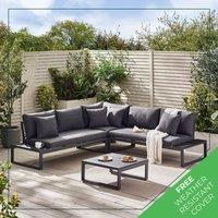 FurnitureboxUK Dubai 6 Seater Outdoor Corner Sofa with Wood-Effect Tables in Grey