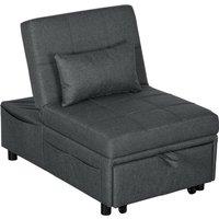 HOMCOM Folding Sofa Bed Pull Out Convertible Chair Bed w/ Adjustable Backrest, Pillow in Grey