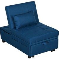HOMCOM Folding Sofa Bed Pull Out Convertible Chair Bed w/ Adjustable Backrest, Pillow in Blue