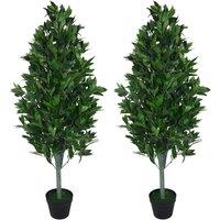 Leaf Pair of 120cm (4ft) Artificial Topiary Bay Trees Pyramid Cones - Extra Large in Green