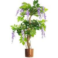 Leaf 110cm Artificial Purple Blossom Tree with Copper Planter in Green