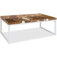 Coffee Table Teak Resin 110x60x40 cm White and Brown