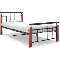 Bed Frame Metal and Solid Oak Wood 90x200 cm