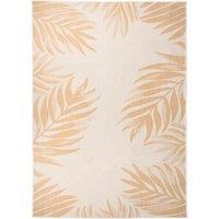 Berkfield Home Outdoor Flatweave Rug 120x170 cm Leaf Pattern in Yellow | Size: 100 cm diameter