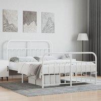 Metal Bed Frame with Headboard and Footboard White 135x190 cm Double