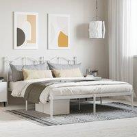 Metal Bed Frame with Headboard White 160x200 cm