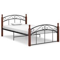 Bed Frame Black Metal and Solid Oak Wood 120x200 cm