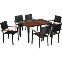 7 Piece Outdoor Dining Set Poly Rattan and Acacia Wood Black