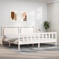 Bed Frame with Headboard White 200x200 cm Solid Wood